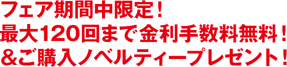 フェア期間中限定！最大120回まで金利手数料無料！＆ご購入ノベルティープレゼント！